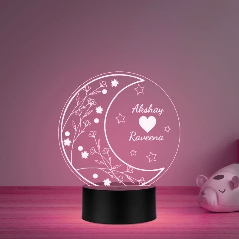 Personalized Couple Name Led Night Lamp with Automatic Color Changing Light Moon Theme Design Anniversary & Birthday Gifts for Couples